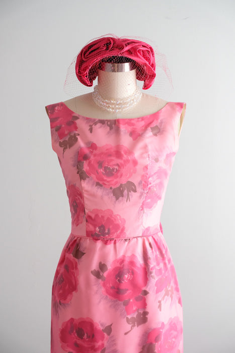 Vintage Audrey Early 1960's Floral Chiffon Pink Party Dress With Bow Back / XXS