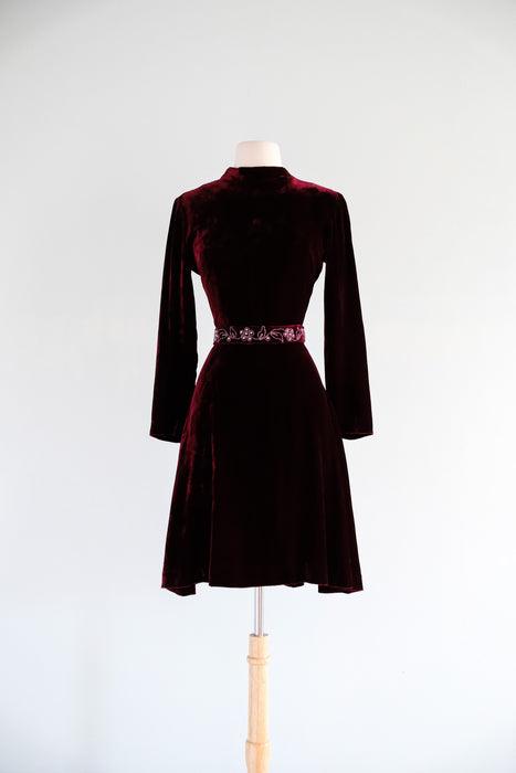 Vintage 1960's Red Velvet Mod Dress by R&K Originals/ S