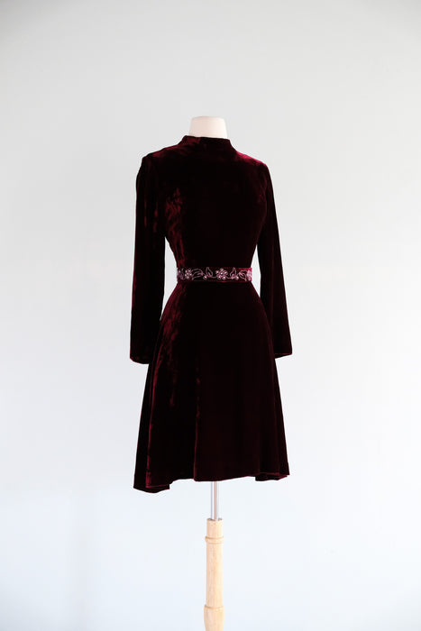 Vintage 1960's Red Velvet Mod Dress by R&K Originals/ S