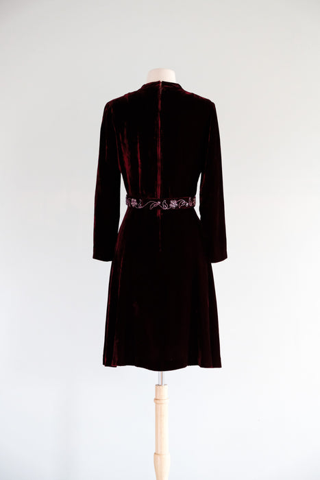 Vintage 1960's Red Velvet Mod Dress by R&K Originals/ S