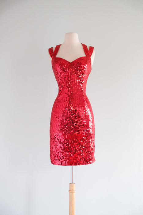 Vintage 1990's Ruby Red Sequin Party Dress by Niteline / M Xtabay Vintage Vintage 1990's Ruby Red Sequin Party Dress by Niteline / M Xtabay Vintage