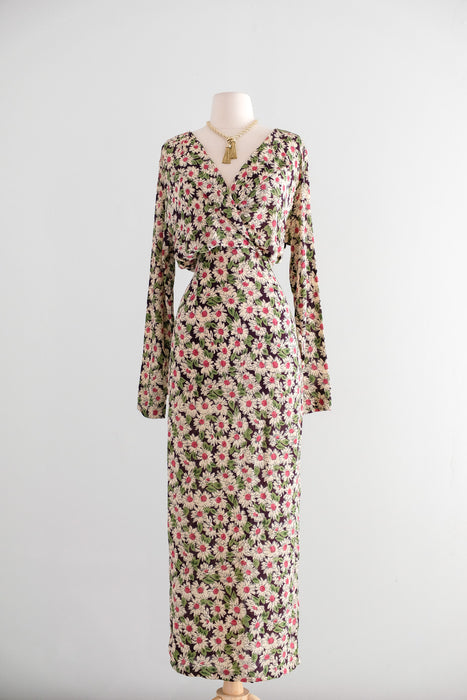 Vintage 1990's Daisy Floral Midi Length Rayon Dress by Rapture / ML