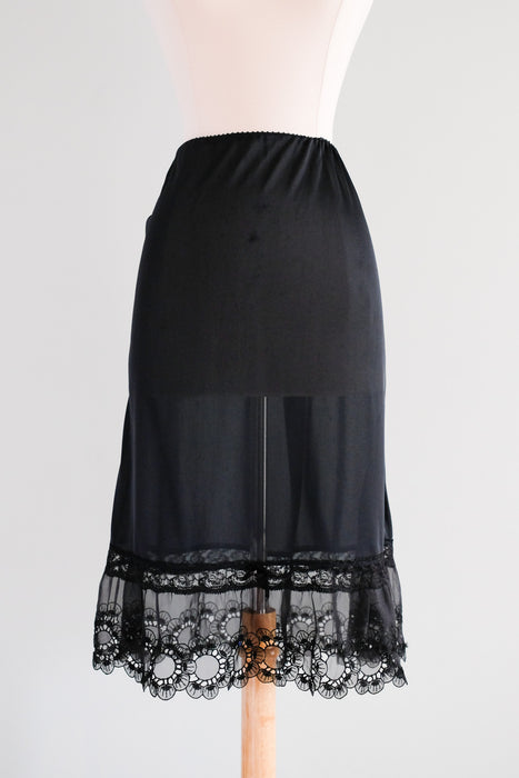 Delightful 1950's Black Semi-Sheer Lace Vintage Slip Skirt / Sz M