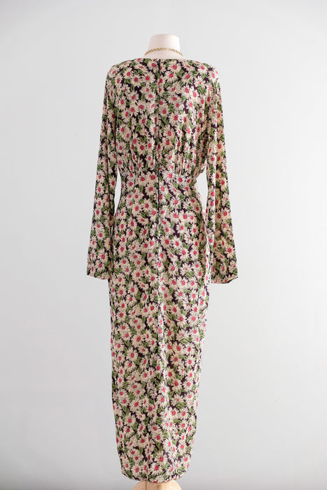 Vintage 1990's Daisy Floral Midi Length Rayon Dress by Rapture / ML