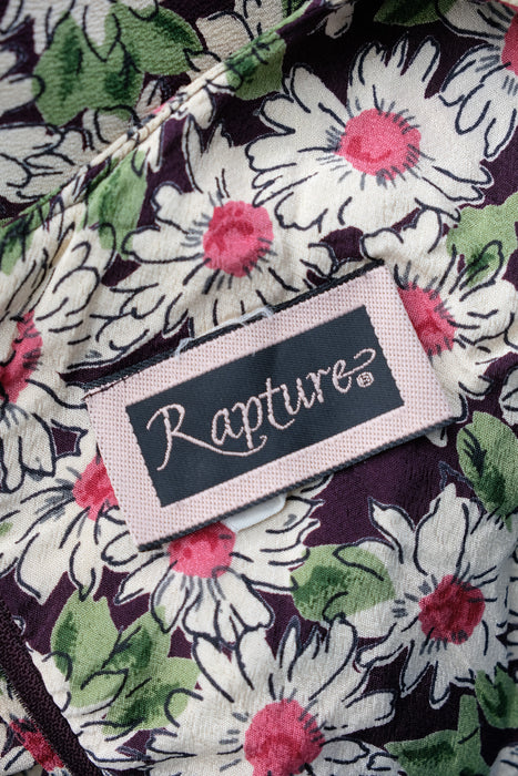 Vintage 1990's Daisy Floral Midi Length Rayon Dress by Rapture / ML