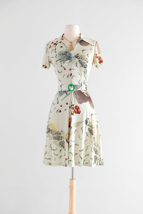 Vintage 70's Does 40's Red Apple Dress by G2G / XS