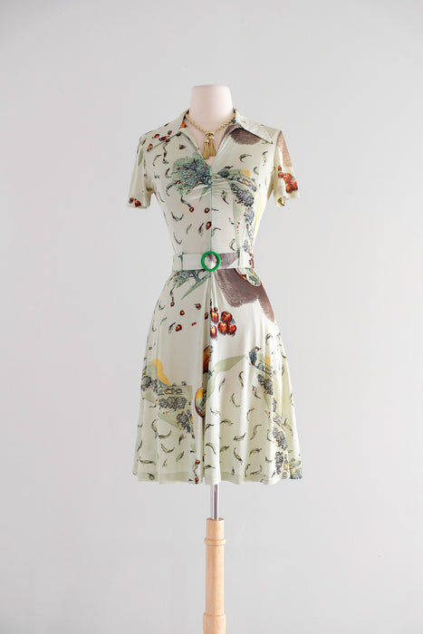 Vintage 70's Does 40's Red Apple Dress by G2G / XS