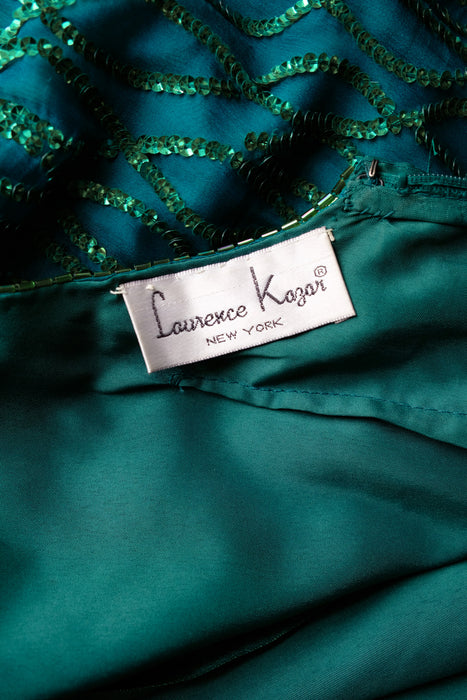 Vintage 1980's Emerald Sequin Gown by Laurence Kazar / S