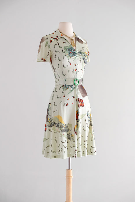 Vintage 70's Does 40's Red Apple Dress by G2G / XS