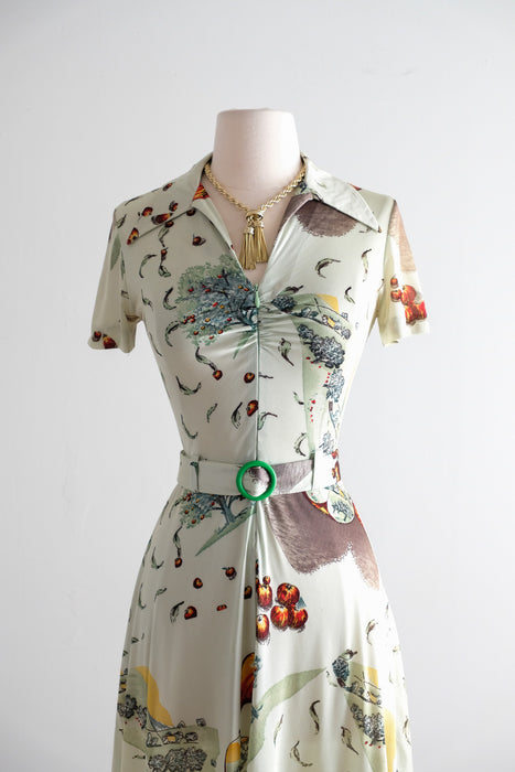 Vintage 70's Does 40's Red Apple Dress by G2G / XS