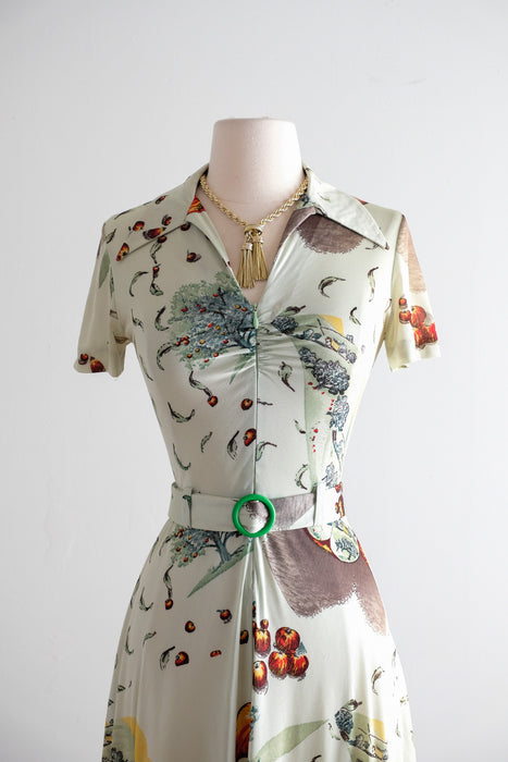 Vintage 70's Does 40's Red Apple Dress by G2G / XS