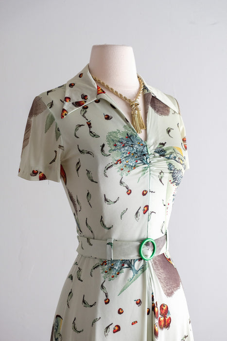 Vintage 70's Does 40's Red Apple Dress by G2G / XS