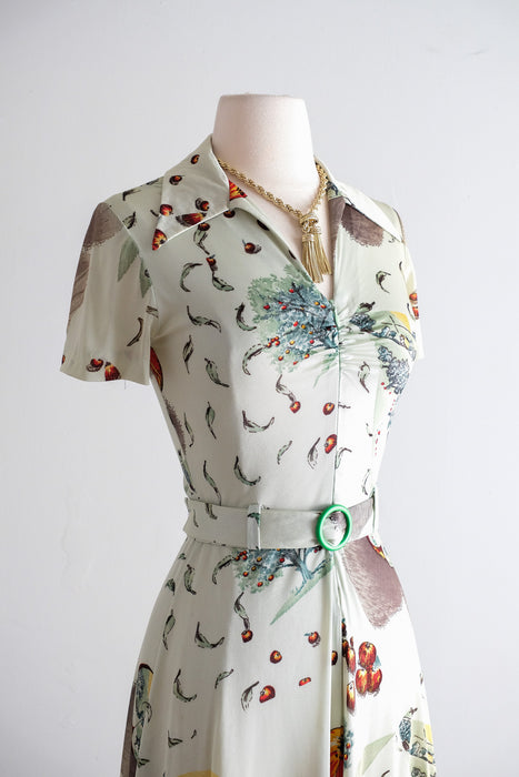 Vintage 70's Does 40's Red Apple Dress by G2G / XS