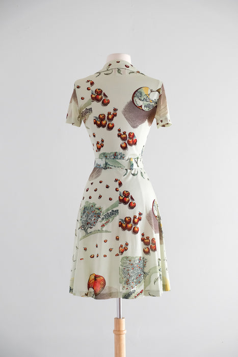 Vintage 70's Does 40's Red Apple Dress by G2G / XS