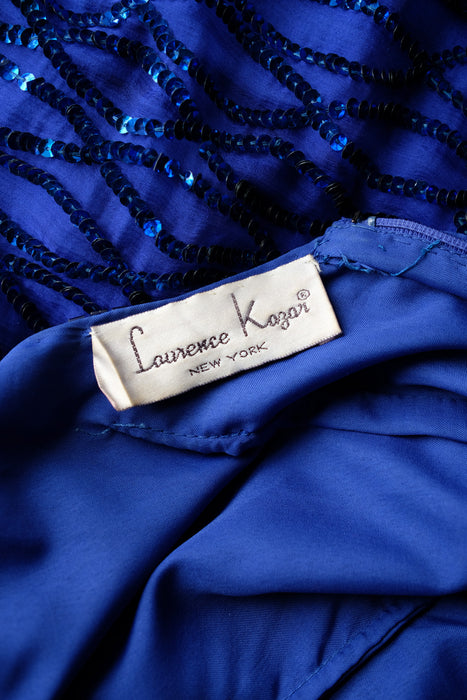 Vintage 1980's Sapphire Blue Sequin Gown by Laurence Kazar / SM