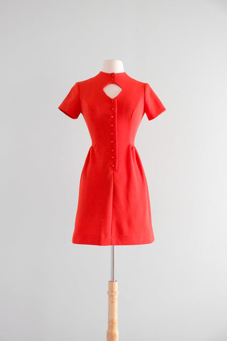 Cutest 1960's MOD Tomato Red Knit Mini Dress / Sz SM