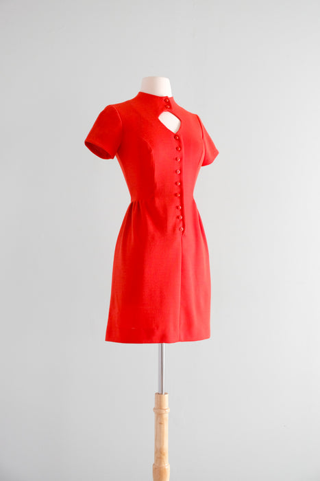 Cutest 1960's MOD Tomato Red Knit Mini Dress / Sz SM