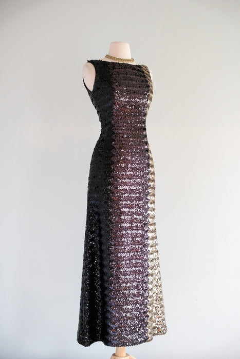 Vintage 1960's Gold Ombre Sequined Evening Gown / SM