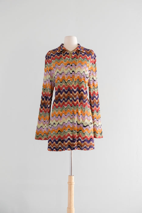Vintage 1970's Colorful Zig-Zag Knit Missoni Oversized Cardigan / L
