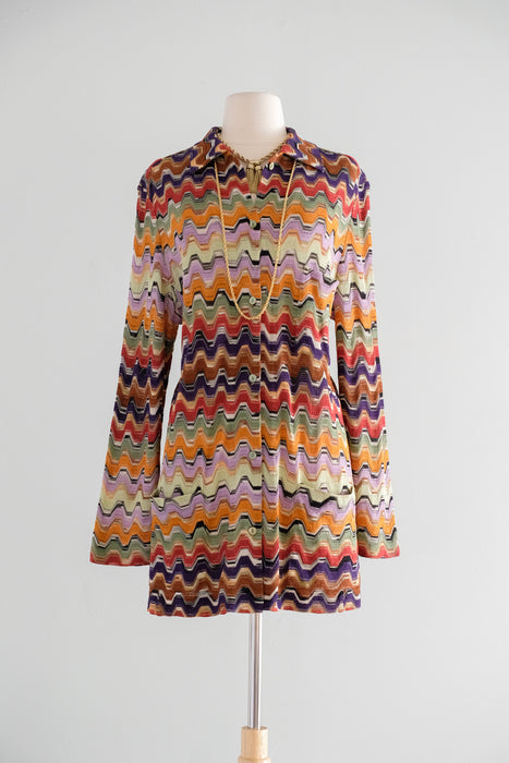 Vintage 1970's Colorful Zig-Zag Knit Missoni Oversized Cardigan / L