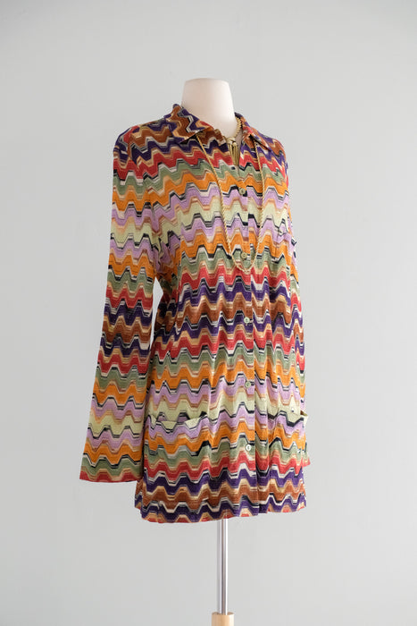 Vintage 1970's Colorful Zig-Zag Knit Missoni Oversized Cardigan / L