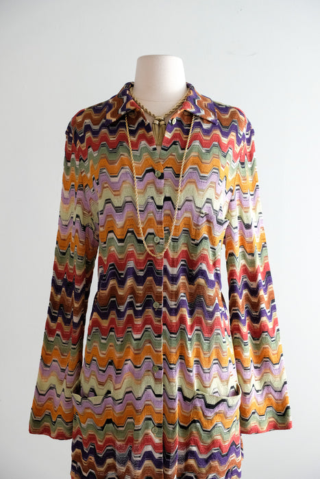 Vintage 1970's Colorful Zig-Zag Knit Missoni Oversized Cardigan / L
