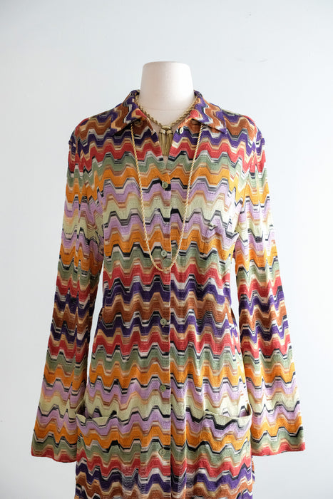Vintage 1970's Colorful Zig-Zag Knit Missoni Oversized Cardigan / L
