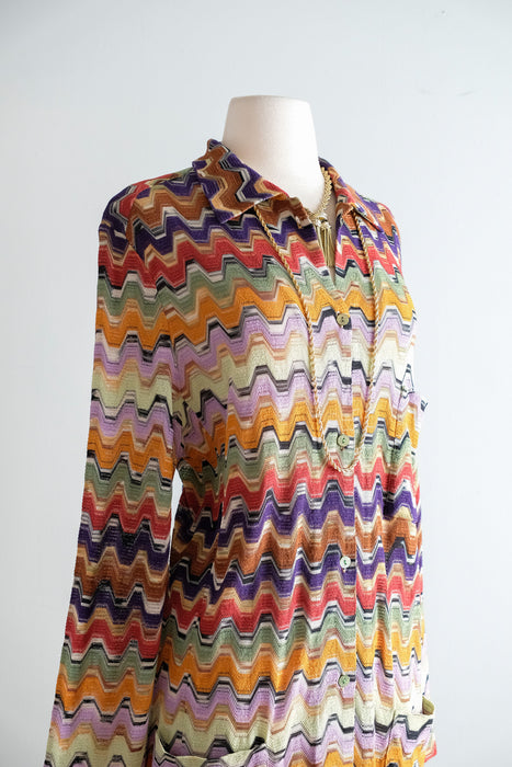 Vintage 1970's Colorful Zig-Zag Knit Missoni Oversized Cardigan / L