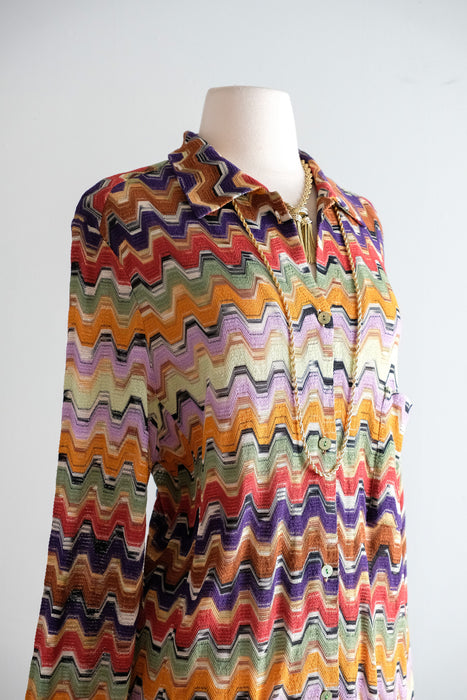 Vintage 1970's Colorful Zig-Zag Knit Missoni Oversized Cardigan / L