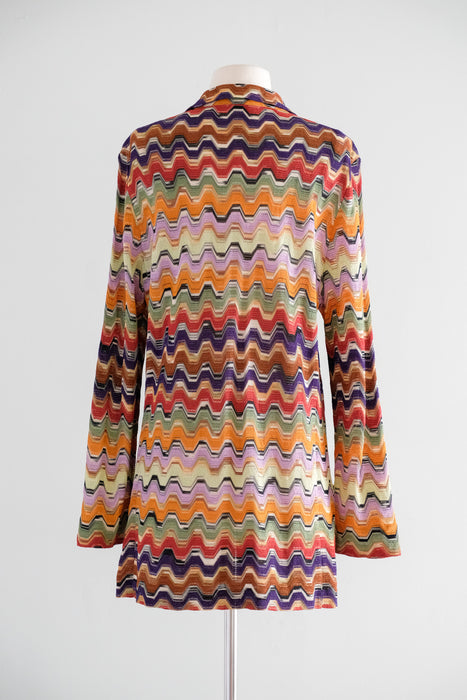 Vintage 1970's Colorful Zig-Zag Knit Missoni Oversized Cardigan / L