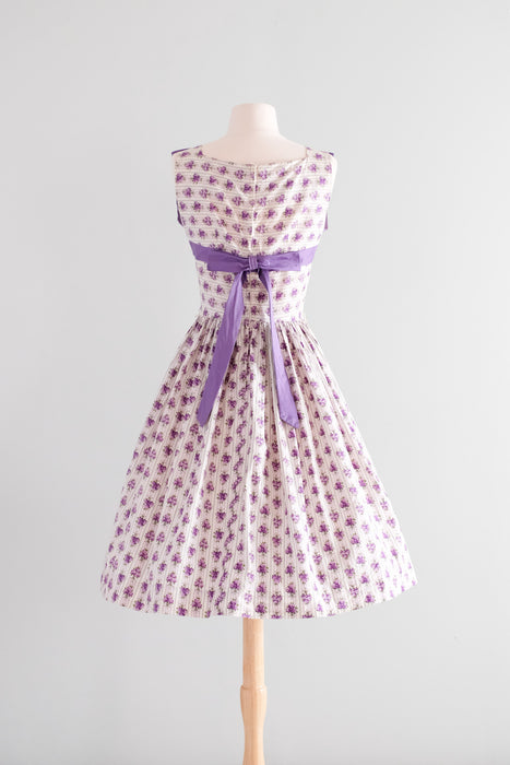 Charming 1950's Romantic Violet Rose Print Cotton Sundress By Teena Paige / Sz S