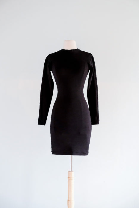 Vintage 1990's Black Beaded Spandex Mini Dress by Liza Bruce / S Xtabay Vintage Vintage 1990's Black Beaded Spandex Mini Dress by Liza Bruce / S Xtabay Vintage