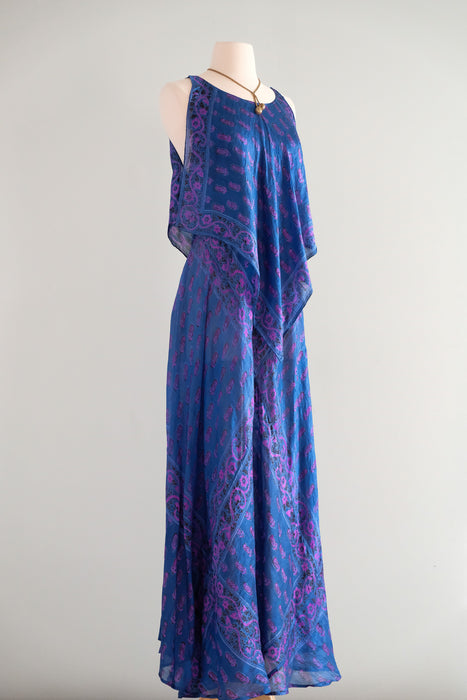 Ethereal 1970's Silk Indian Block Print Handkerchief Gown / Sz M