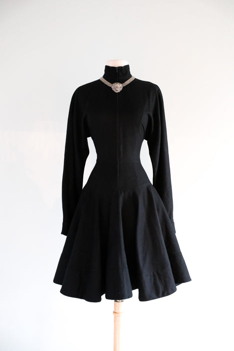 black dress made wool Bethany Merino Wool Ribbed Swing Dress