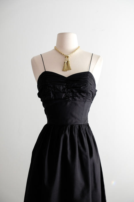 Vintage 1950's Metallic Gold Embroidered Black Dress / XS