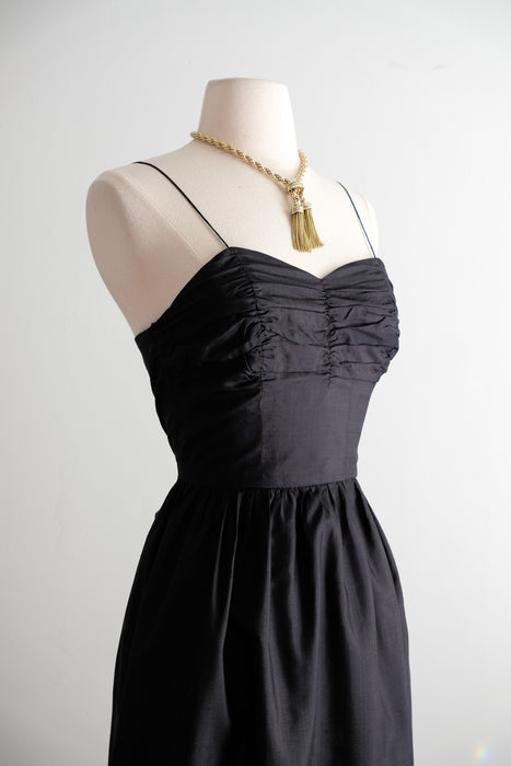 Vintage 1950's Metallic Gold Embroidered Black Dress / XS