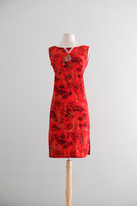 Vintage 1960's Red Hot Hawaiian Shift Dress by Jolene / S