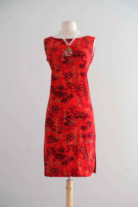 Vintage 1960's Red Hot Hawaiian Shift Dress by Jolene / S