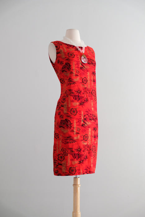 Vintage 1960's Red Hot Hawaiian Shift Dress by Jolene / S