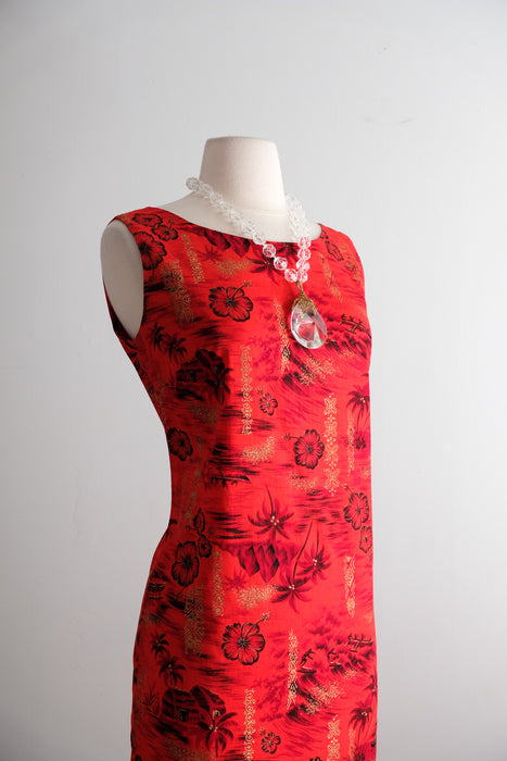 Vintage 1960's Red Hot Hawaiian Shift Dress by Jolene / S