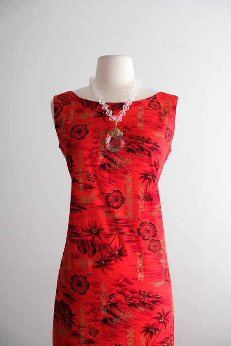 Vintage 1960's Red Hot Hawaiian Shift Dress by Jolene / S