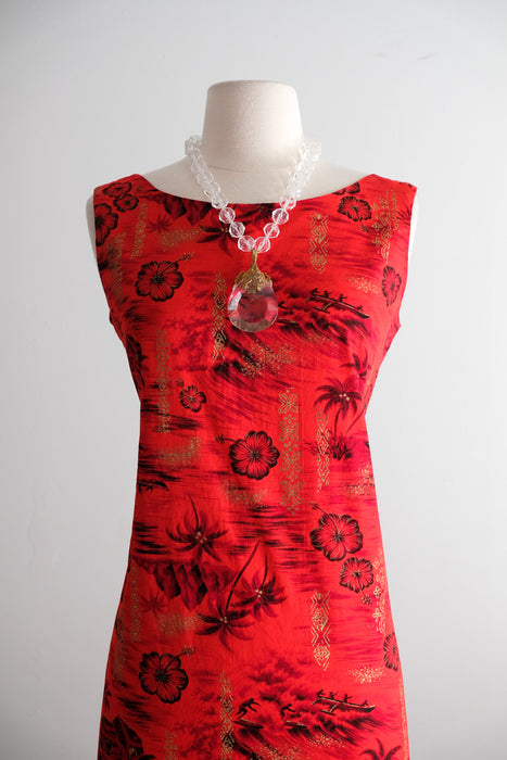 Vintage 1960's Red Hot Hawaiian Shift Dress by Jolene / S