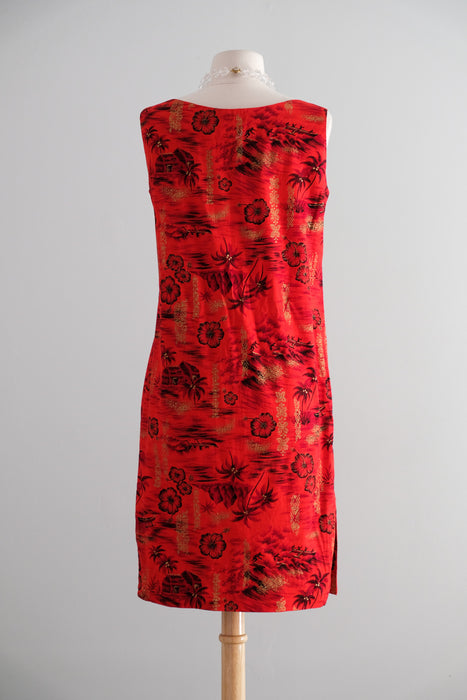 Vintage 1960's Red Hot Hawaiian Shift Dress by Jolene / S