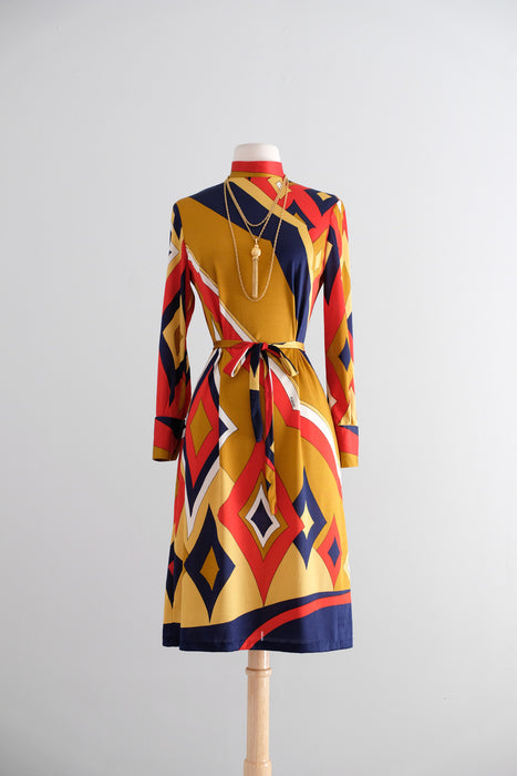 Vintage Early 1970's Pucci Style MOD Diamond Dress by Mister A / M