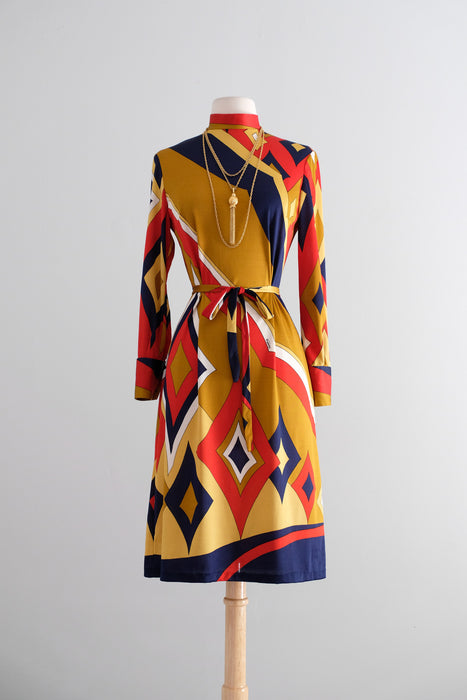 Vintage Early 1970's Pucci Style MOD Diamond Dress by Mister A / M