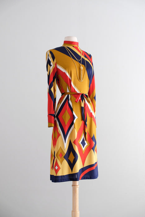 Vintage Early 1970's Pucci Style MOD Diamond Dress by Mister A / M
