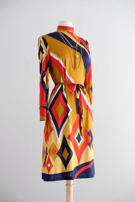 Vintage Early 1970's Pucci Style MOD Diamond Dress by Mister A / M