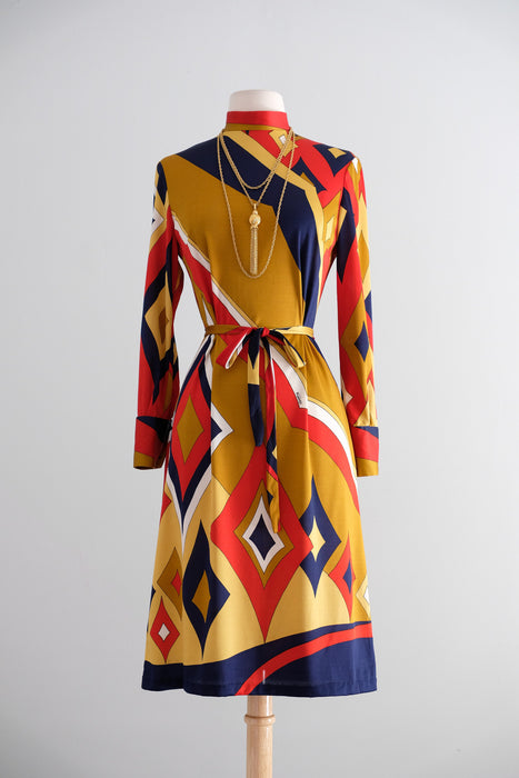 Vintage Early 1970's Pucci Style MOD Diamond Dress by Mister A / M