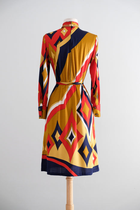 Vintage Early 1970's Pucci Style MOD Diamond Dress by Mister A / M