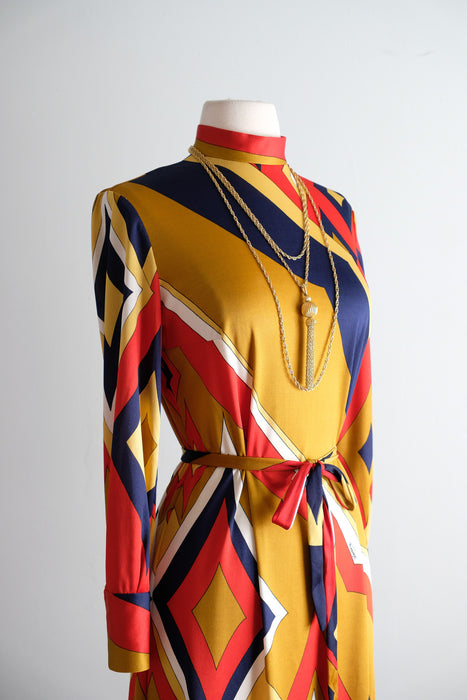 Vintage Early 1970's Pucci Style MOD Diamond Dress by Mister A / M